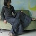 Artistic Fray - Hand Dyed Dark Blueish Charcoal Medium weight Cotton Skirt With Fray Frill