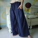Leisure Time - Dark Indigo Blue Linen Mix Cotton wide Legs Pants With Pleated Detail On Each Pockets