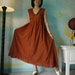 Sundress ....Sleeveless V-Neck Hand-Dyed Burnt Orange Light Cotton Maxi Dress With Cotton Lace And Side Pockets
