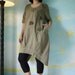 Funky Blossom...Floral Applique Hand-Dyed Olive Green Light Linen Mix Cotton Blouse Tunic Dress With Asymmetrical Hem