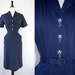 50s Dress Vintage Rockabilly Wiggle Day Rhinestone Buttons Silk Cotton Shantung Design Label Shirtwaist 1950s Dresses