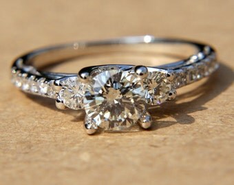 1.00 carat - Round Diamond Engagement Ring - 14K White Gold - weddings - brides - Bp018