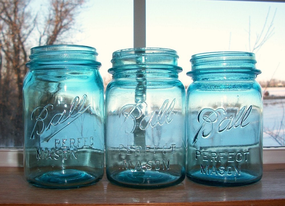 3 Blue Ball Mason Jars PINT Size Buy One or Buy All