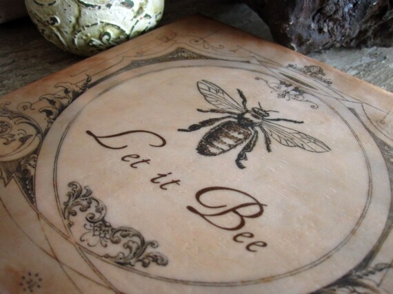 Let It Bee Encaustic Vintage French Bee Art by KissedByABee