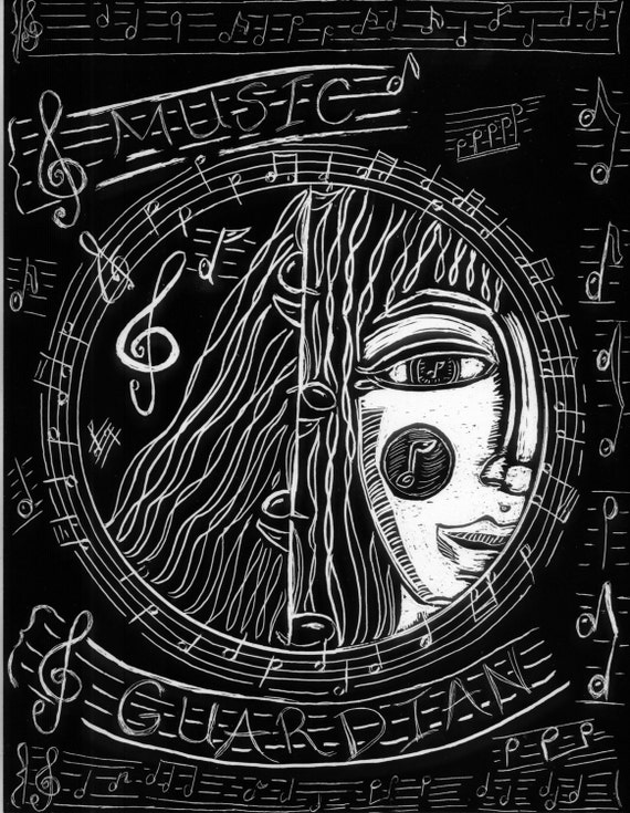 Music Guardian Mandala Original Scratchboard