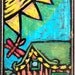 Aceo, Original Folk Art, The Cottage,Hippie Art Collectible Card, ACEO Original, keep or trade card