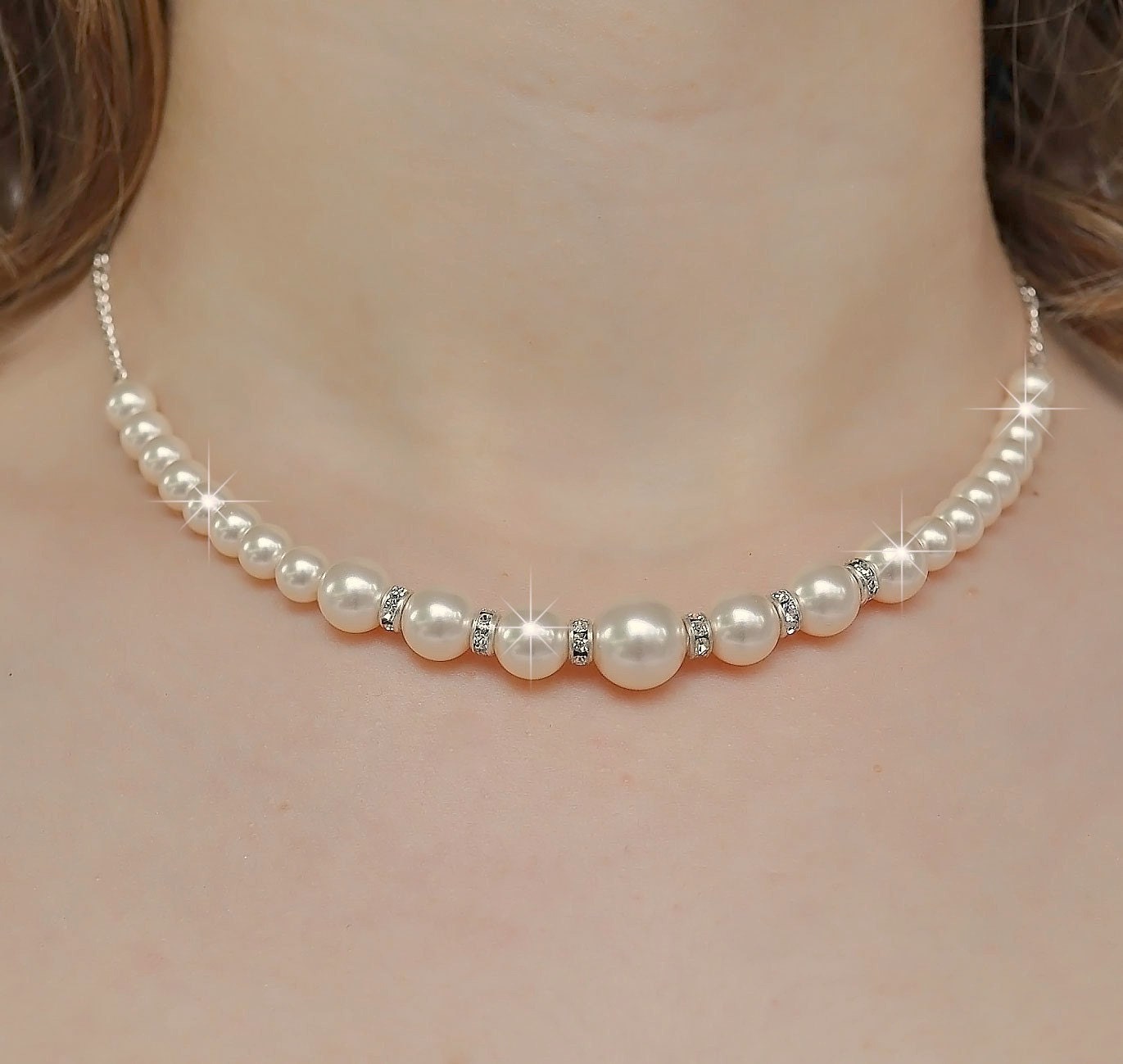 Bridal Necklace Rhinestone Pearl Necklace Ivory Pearl