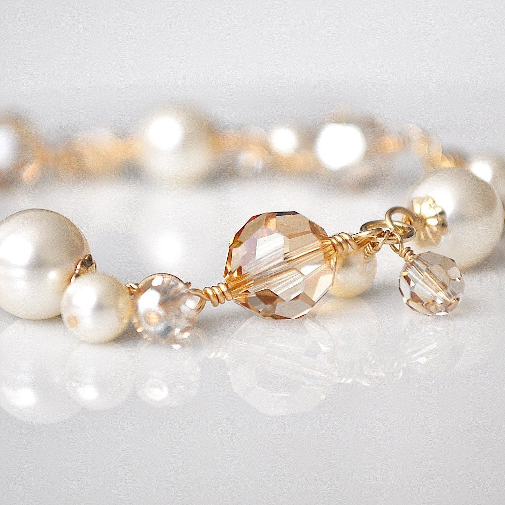 Gold Pearl Bracelet Golden Crystal Bracelet Fall Wedding