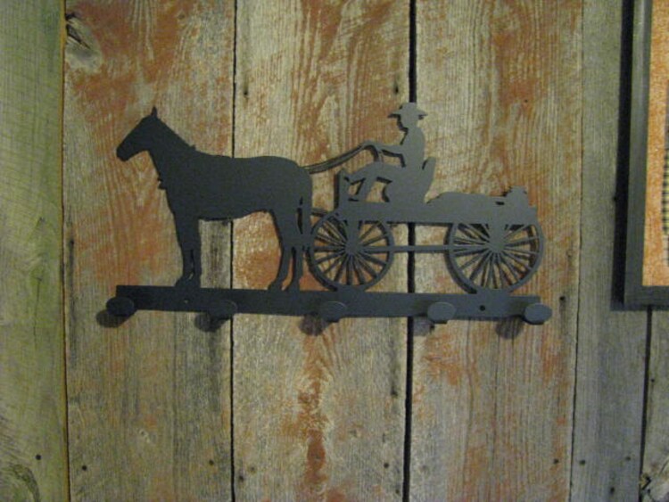 Horse and Wagon Coat Rack Metal Western Wall Art by cabinhollow