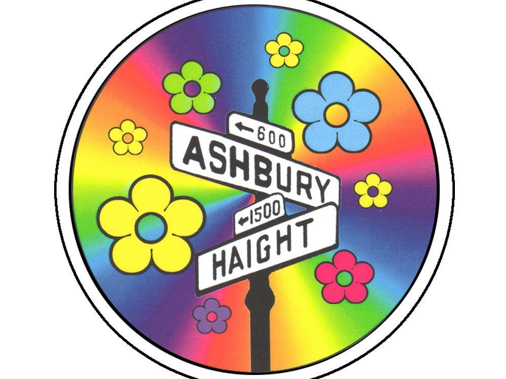 HIPPIE STICKER Haight Ashbury Street Sign with Flowers Clear