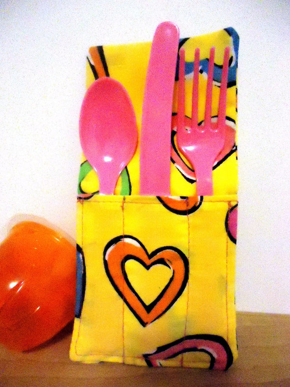 Lunch Box Utensil Holder Rainbow Hearts