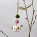 Felt bird : mini FUZZ bird with 2 felted balls - dark forest green and pink