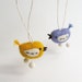 felt bird : mini FUZZ bird pair - mustard yellow and lavender