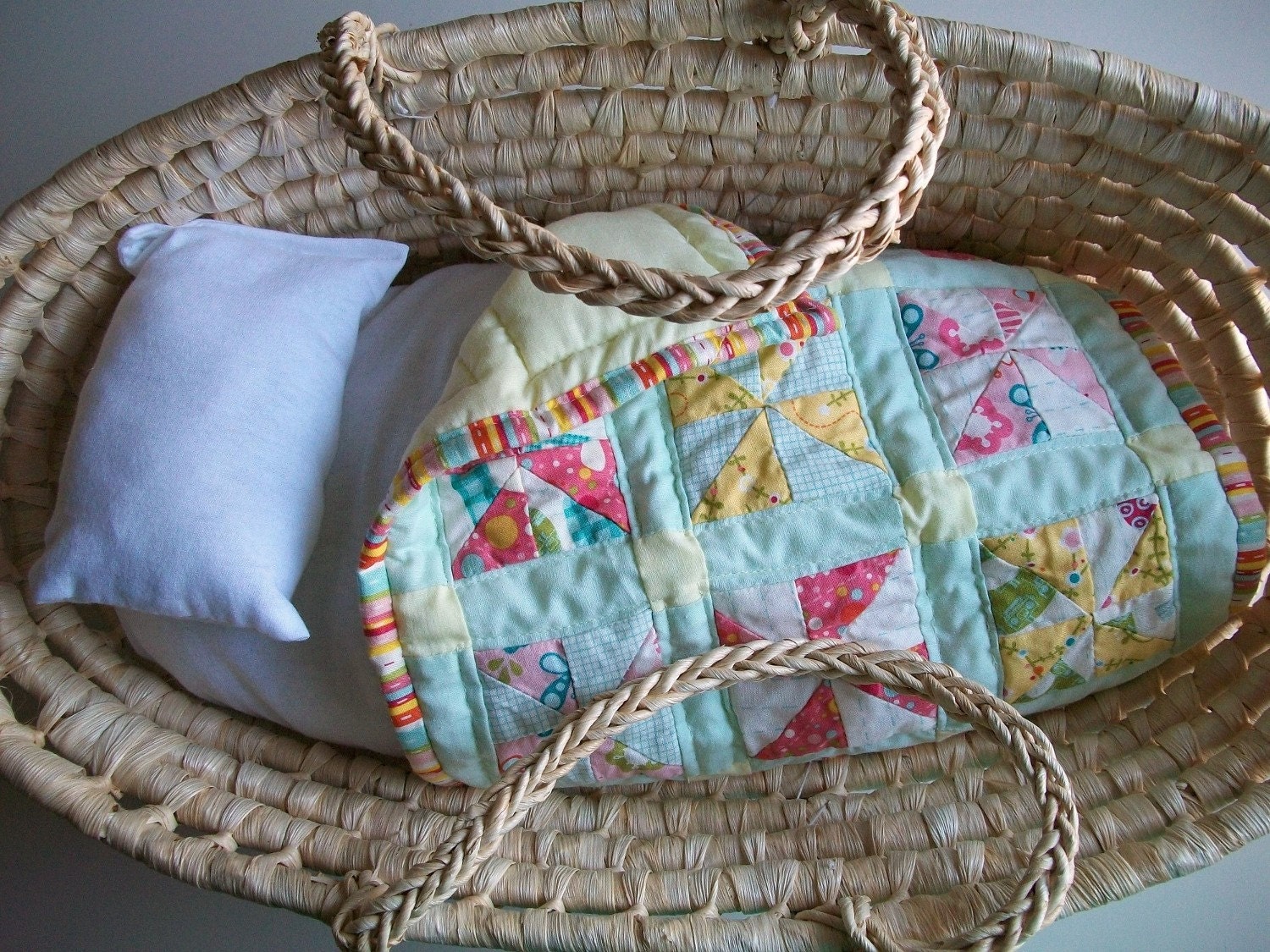 Moses Basket Quilt Mattress and Pillow for Doll