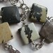 Stone squares River Jasper bracelet with freshwater pearls, organic, weighty, wire wrapped