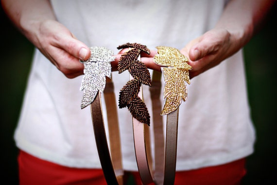 Leather & Leaves - Gold, Silver, or Bronze Headband