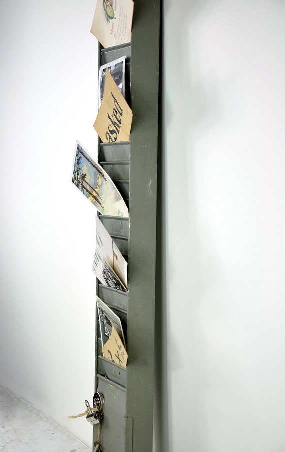 Vintage Industrial Metal Time Card Rack / Card Holder