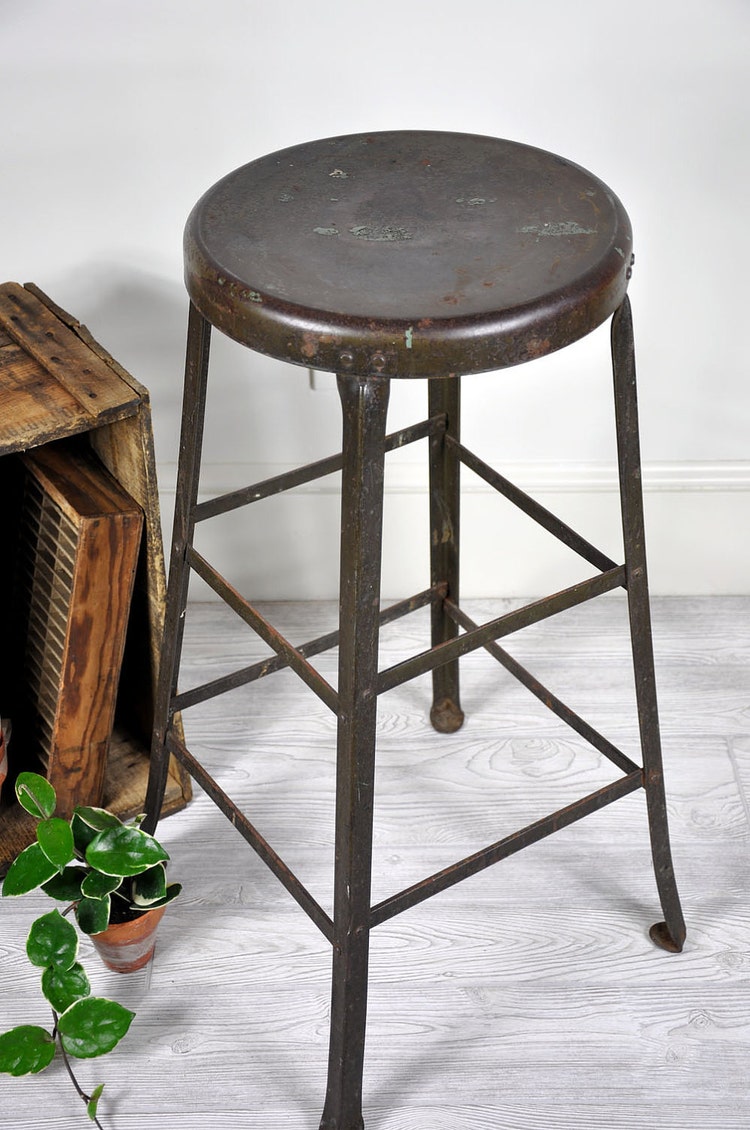 Vintage Industrial Metal Shop Stool / Industrial by ...