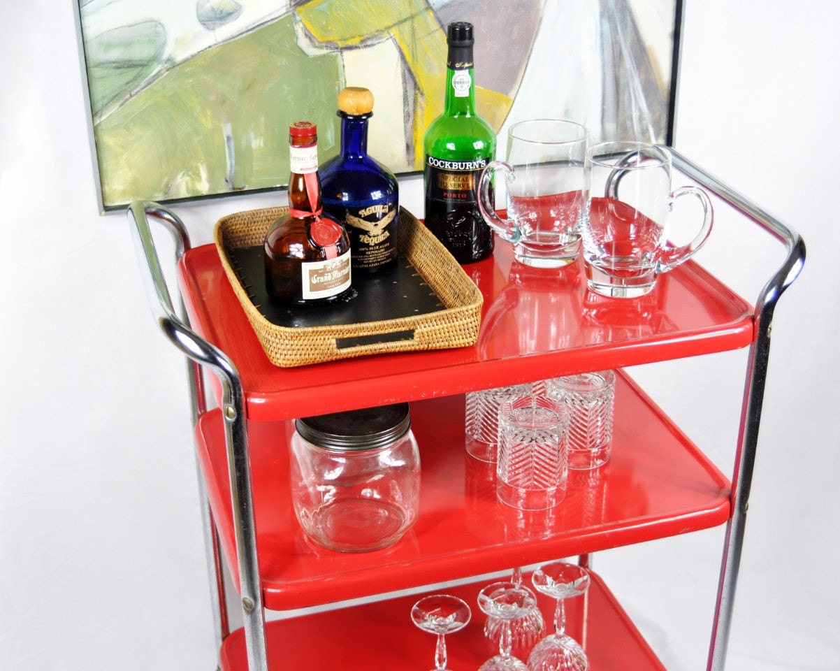 Vintage Mid Century Utility Cart Bar Cart