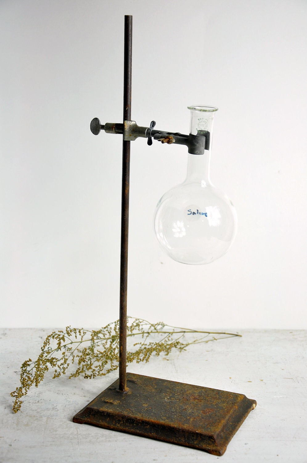 RESERVED Vintage Laboratory Metal Beaker Stand with Beaker