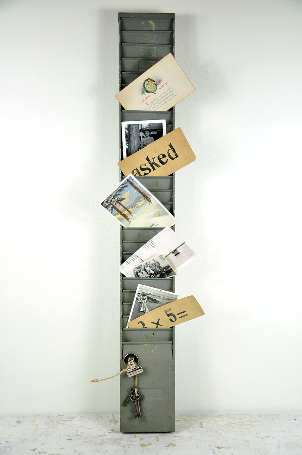 Vintage Industrial Metal Time Card Rack / Card Holder