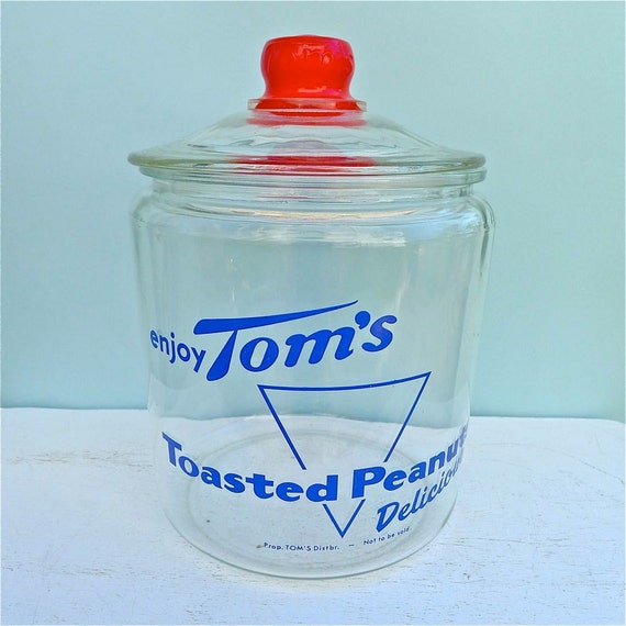 VIntage Tom's Glass Peanut Jar With Lid 1960's