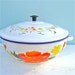 Vintage Floral Sturdy Pines Enamel Bowl with Lid Mid Century