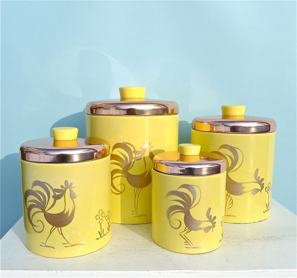 Vintage Ransburg Yellow Rooster Canister Set