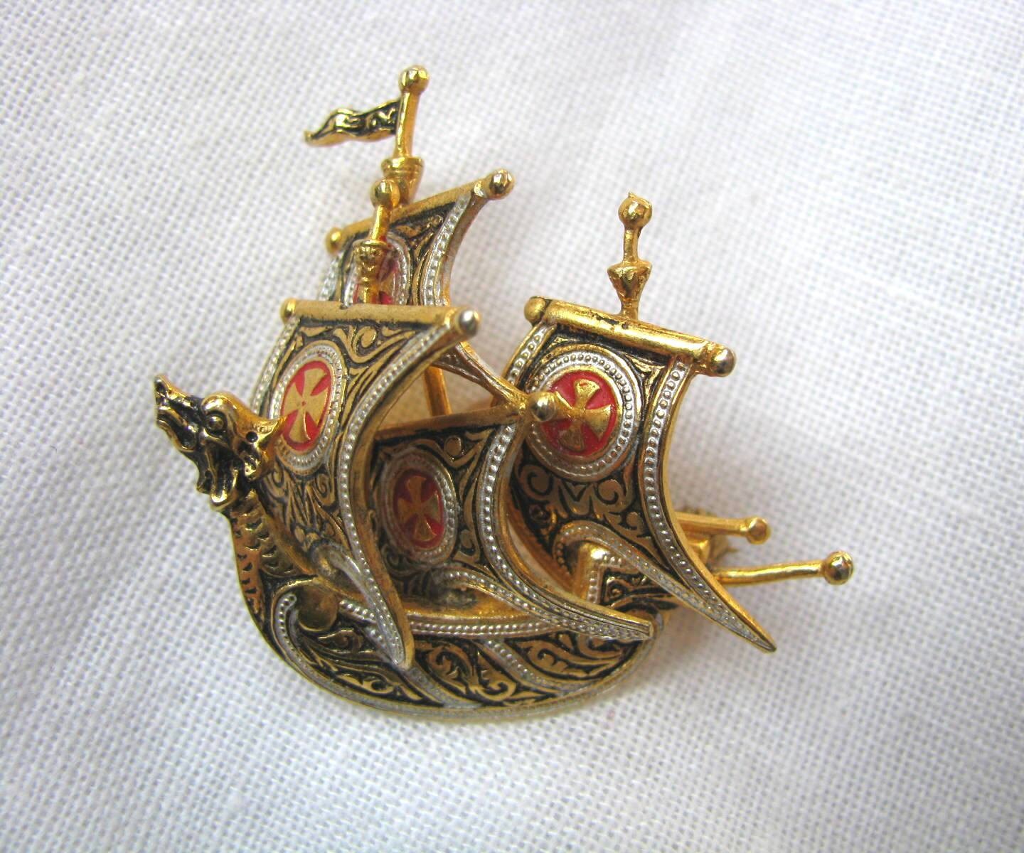  Pin  Brooch Damascene Viking  ship