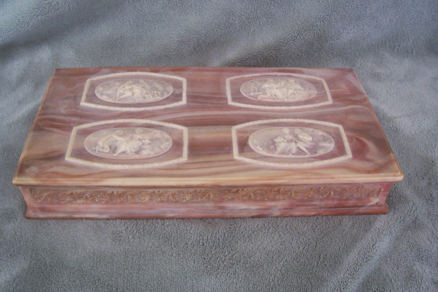 Vintage Wedding Gift Jewelry Box Genuine Incolay Stone Box
