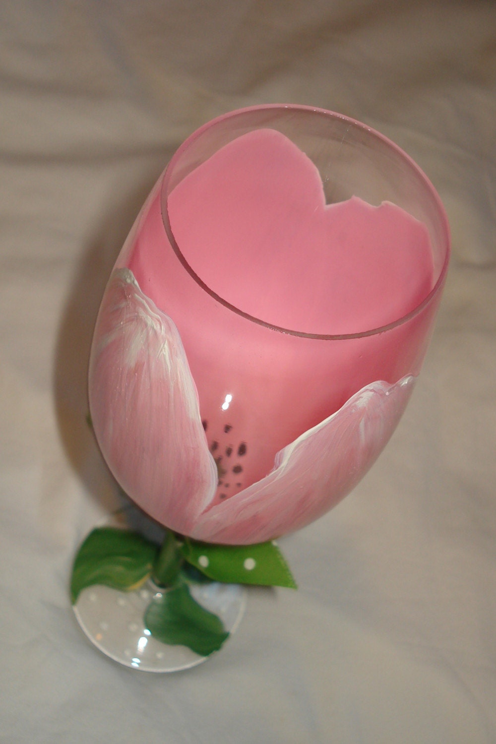 Hand Painted Pink Tulip Wine Glasses Great for Bridemaids