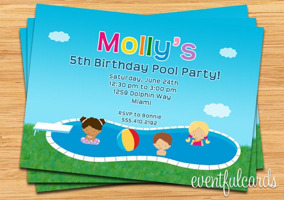 Kids Pool Party Birthday Invitation by eventfulcards on Etsy