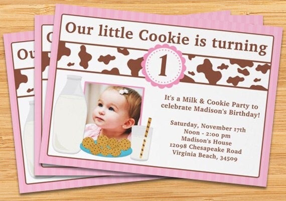 Milk and Cookies Birthday Party Invitation for Girl Il_570xn