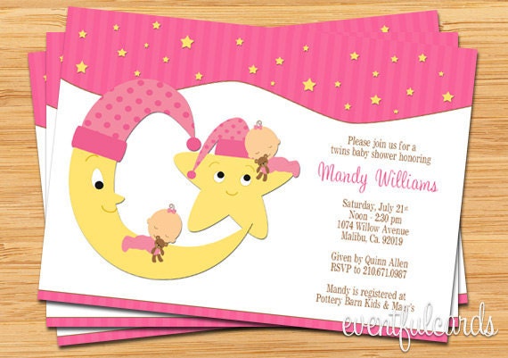 Twins Baby Shower Invitation- Moon and Stars - Printable Il_570xn