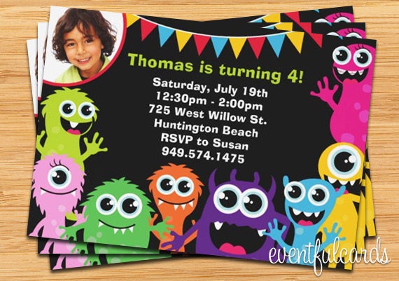 Cute Monster Birthday Party Invitation Il_570xn