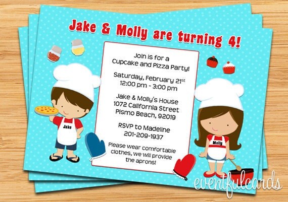 Cupcake and Pizza Birthday Party Invitation Il_570xn