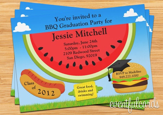Class of 2017 High School/College Graduation BBQ Party Invitation - Print at Home or E-card Il_570xn