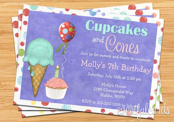 Ice Cream and Cupcakes Birthday Party Invitation Il_570xn