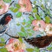 Original oil painting by Karen Tarlton Mama Bird - impasto palette knife bird and nest painting