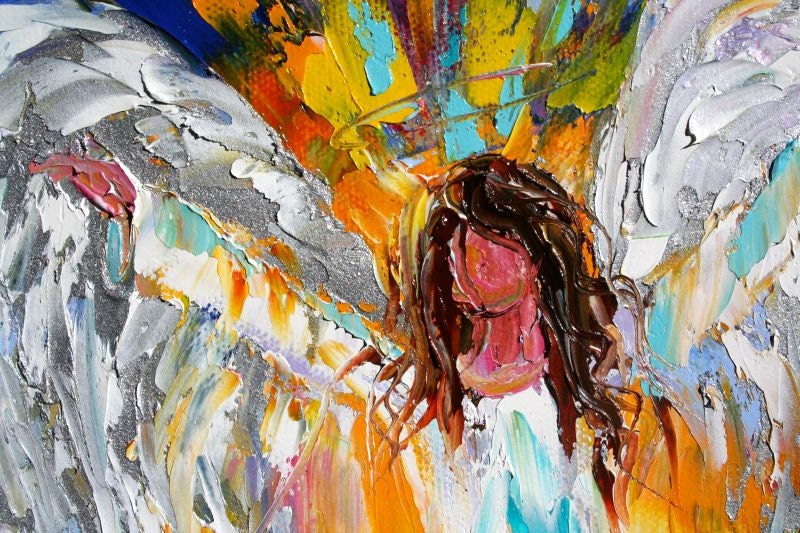 Original oil ANGEL PALETTE KNiFE painting impressionism