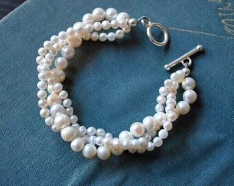 White Freshwater Pearl Twist Bracelet-made to order