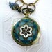 Turquoise Teal & Powder Blue Pocket Watch Locket Pendant Mandala Lotus Flower Buddhist Clocket Earrings Brides Maid Wedding Anniversary