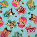 Happy Owls in the springtime Fabric 1 Yard