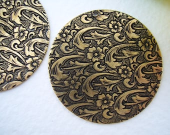 Embossed Floral DISKS 34mm Antique Brass TRINITY BRASS (1p)