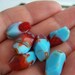 Czech Glass Beads Faceted NUGGET Beads 15X10mm Marbled Opaque Sky Blue and Clear Red (10pcs)