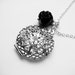 Filigree Round Locket With Black Rose Long Silver Necklace - The Black Rose