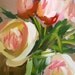 peonies in glass jar original painting by moulton 6 x 6 inches