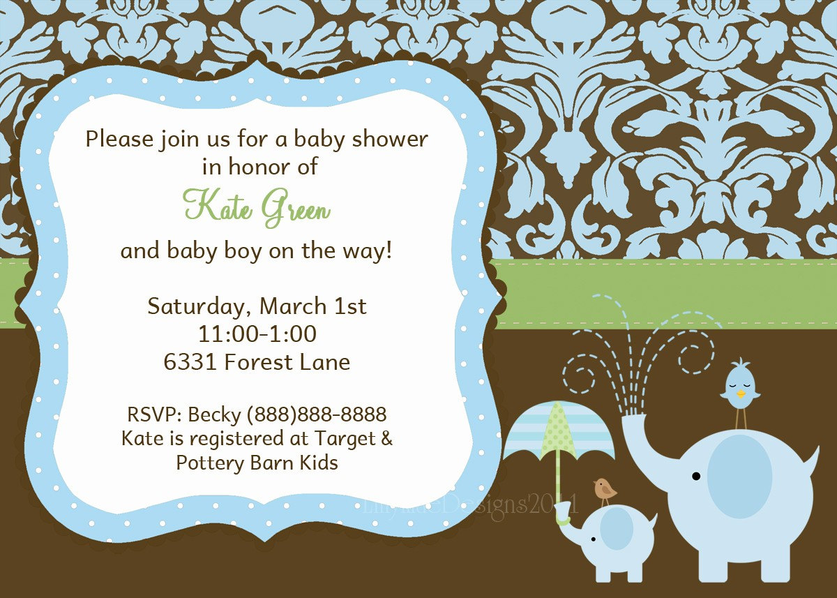 Baby Boy Shower Invitation Elephant Baby Shower Invitation