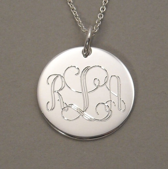 Items similar to Sterling silver personalized monogram pendant necklace triple initial 3/4 inch