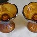 Pair of Carnival Glass Amber Indiana Harvest Candle Holders